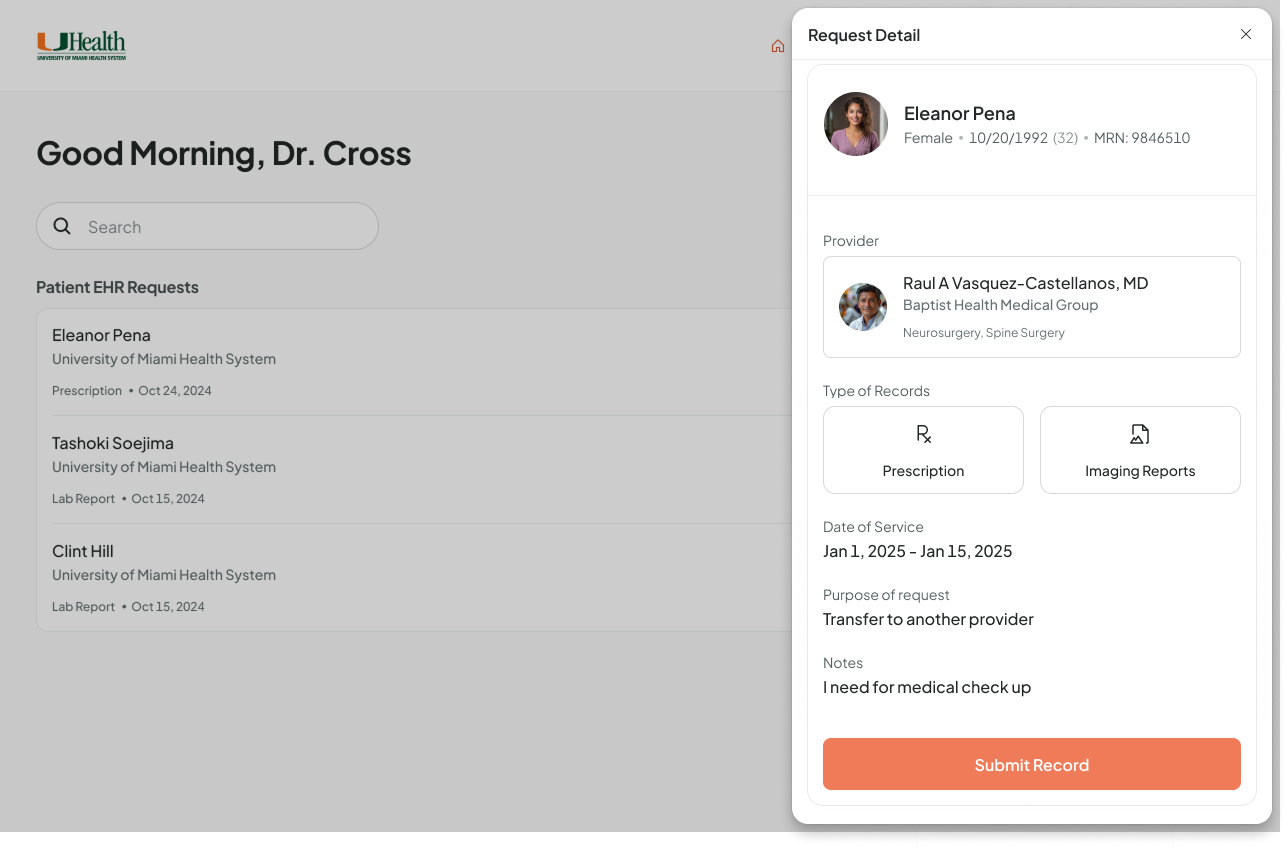 MedThread healthcare dashboard showing patient records and medical information